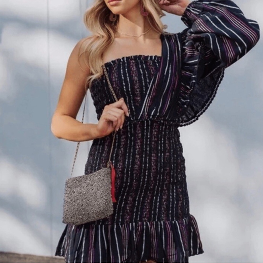 Farm Rio Lurex Stripes Mini Dress